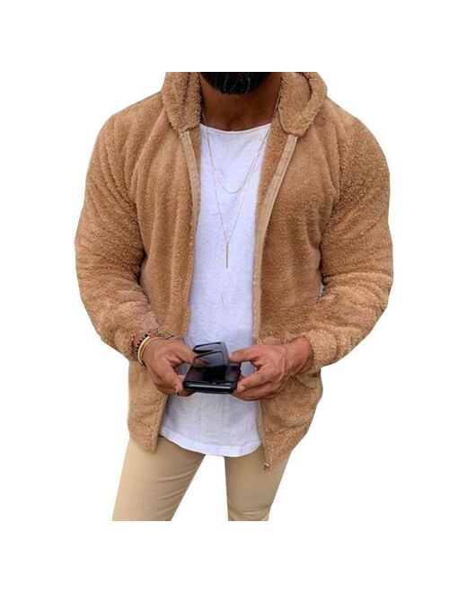 Outerwear Thick Fluffy Men Jacket Fleece Fur Coats Winter Hooded Hoodies Tops Jacket Fluffy