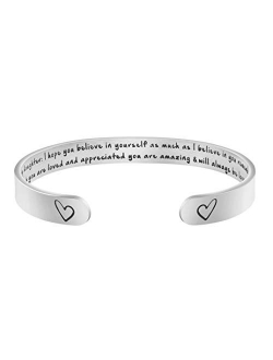 MEMGIFT Daughter Mother Bracelets Wide Cuff Bangle Message Engraved for Her