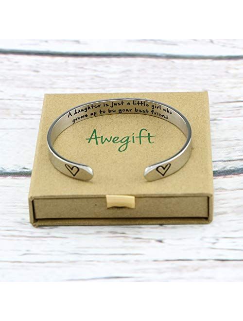 MEMGIFT Daughter Mother Bracelets Wide Cuff Bangle Message Engraved for Her