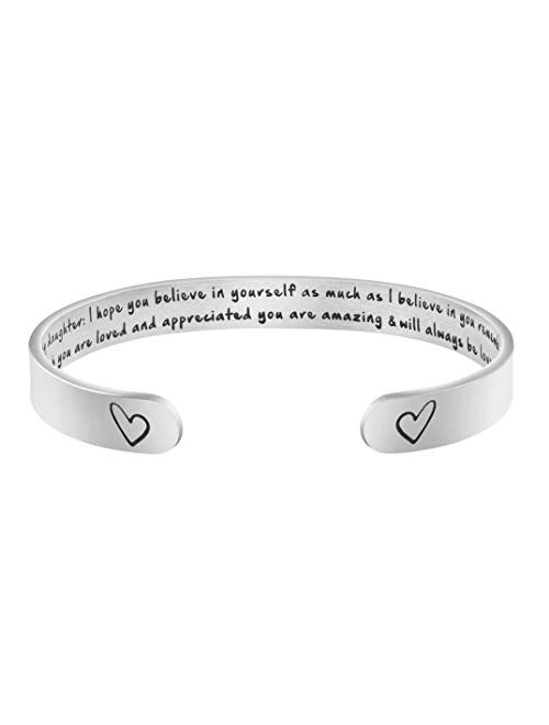 MEMGIFT Daughter Mother Bracelets Wide Cuff Bangle Message Engraved for Her