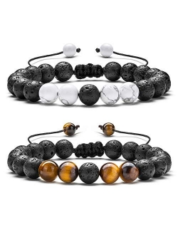 Hamoery Men Women 8mm Lava Rock Aromatherapy Anxiety Essential Oil Diffuser Bracelet Braided Rope Natural Stone Yoga Gifts Beads Bracelet Bangle-21017