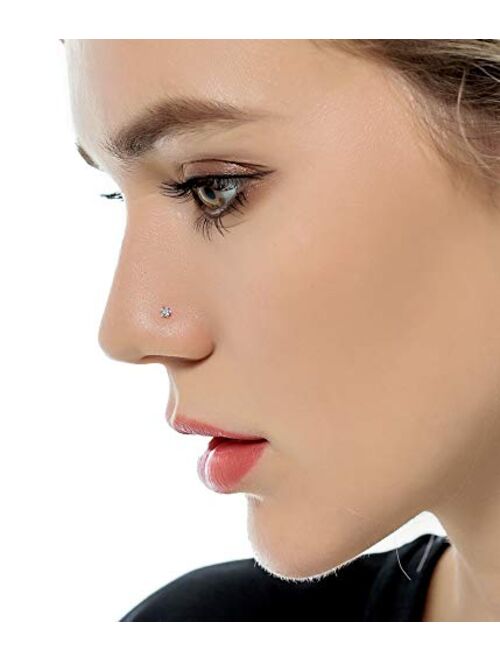 Tornito 20G 20Pcs Nose Ring CZ Nose Stud Retainer L Bone Screw Shaped Nose Piercing Jewelry Set for Women Men Stainless Steel Silver Tone