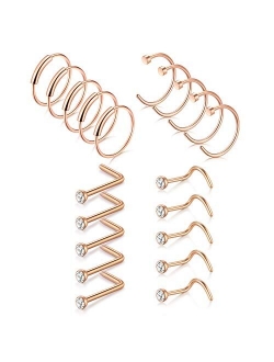 D.Bella 20G CZ Nose Rings Hoop L-Shaped Stainless Steel Nose Rings Studs Screw Opal Nose Studs C-Shaped Nose Piercing Hoop Jewelry 25pcs 35pcs