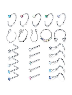 D.Bella 20G CZ Nose Rings Hoop L-Shaped Stainless Steel Nose Rings Studs Screw Opal Nose Studs C-Shaped Nose Piercing Hoop Jewelry 25pcs 35pcs