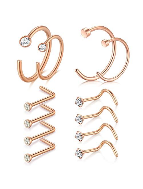 D.Bella 20G CZ Nose Rings Hoop L-Shaped Stainless Steel Nose Rings Studs Screw Opal Nose Studs C-Shaped Nose Piercing Hoop Jewelry 25pcs 35pcs