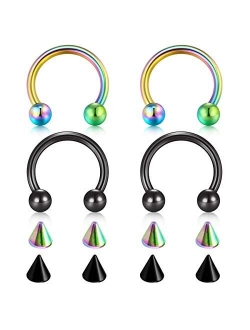 14G 16G 18G 20G Surgical Steel Nose Septum Horseshoe Hoop Eyebrow Lip Navel Belly Nipple Piercing Ring 8mm 10mm Helix Tragus Daith Rook Earrings w Replacement Spi