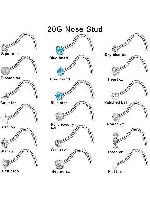 ONESING 38-72 PCS 20G Nose Rings for Women Nose Studs Nose Piercing Jewelry Nose Ring Hoop Screw 316L Stainless Steel for Women Men