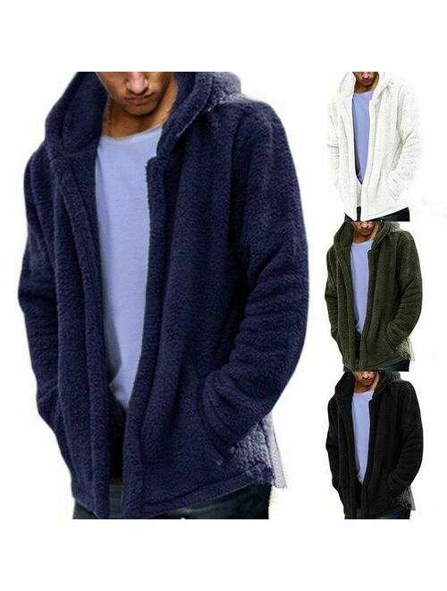 Mens Winter Thick Hoodies Tops Fluffy Men's Jacket Fleece Fur Jacket Hooded Coat Outerwear A8