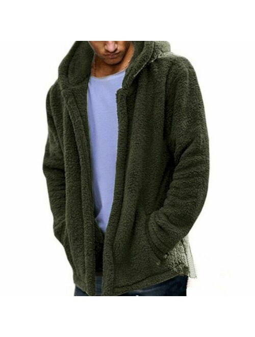 Mens Winter Thick Hoodies Tops Fluffy Men's Jacket Fleece Fur Jacket Hooded Coat Outerwear A8