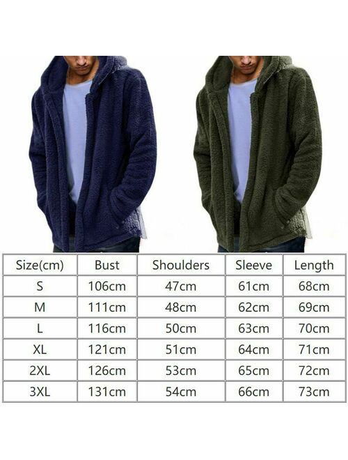 Mens Winter Thick Hoodies Tops Fluffy Men's Jacket Fleece Fur Jacket Hooded Coat Outerwear A8