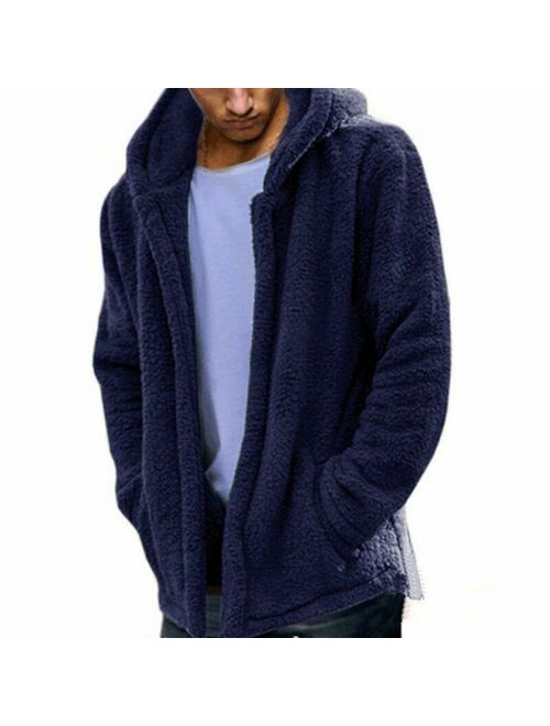 Mens Winter Thick Hoodies Tops Fluffy Men's Jacket Fleece Fur Jacket Hooded Coat Outerwear A8