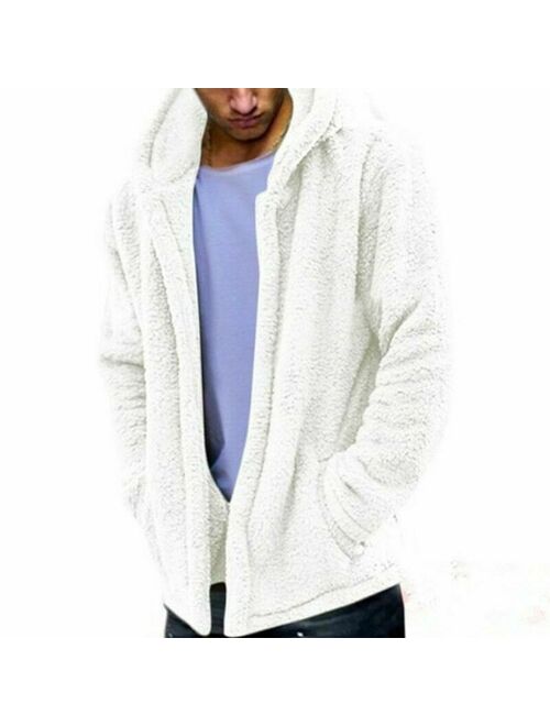 Mens Winter Thick Hoodies Tops Fluffy Men's Jacket Fleece Fur Jacket Hooded Coat Outerwear A8