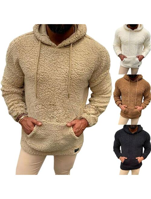 Fleece Fluffy Men's Hoodie Teddy Bear Hoodie Pullover Coat Hooded Thick Winter Soft Tops