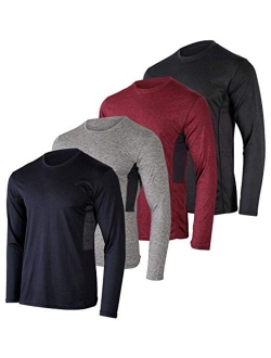 4 Pack: Men's Dry-Fit Moisture Wicking Performance Long Sleeve T-Shirt, UV Sun Protection Outdoor Active Athletic Crew Top