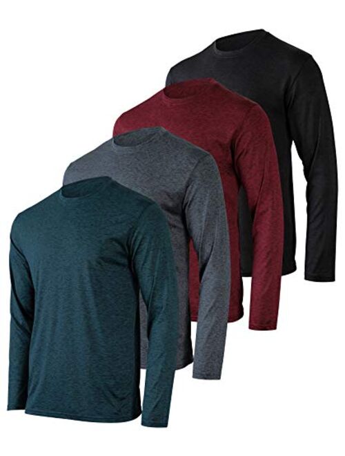 4 Pack: Men's Dry-Fit Moisture Wicking Performance Long Sleeve T-Shirt, UV Sun Protection Outdoor Active Athletic Crew Top