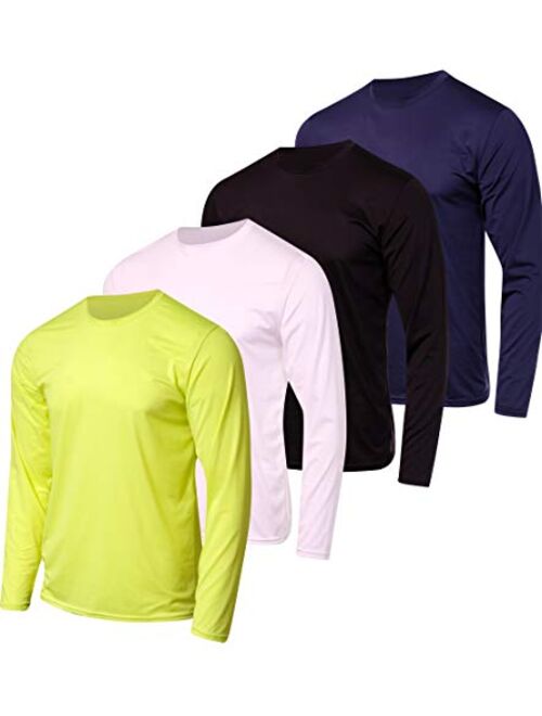 4 Pack: Men's Dry-Fit Moisture Wicking Performance Long Sleeve T-Shirt, UV Sun Protection Outdoor Active Athletic Crew Top