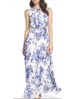 NWT Eliza J Pleated Floral Chiffon Maxi Dress Size 14