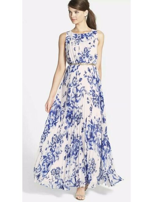 NWT Eliza J Pleated Floral Chiffon Maxi Dress Size 14