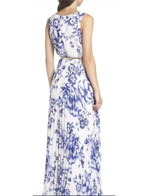 NWT Eliza J Pleated Floral Chiffon Maxi Dress Size 14