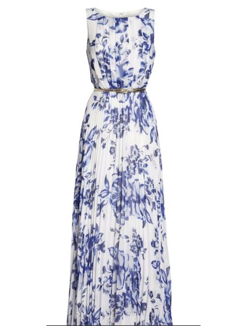 NWT Eliza J Pleated Floral Chiffon Maxi Dress Size 14