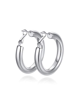 wowshow Thick Hoop Earrings Howllow 14K Gold Plated Gold Hoops for Women