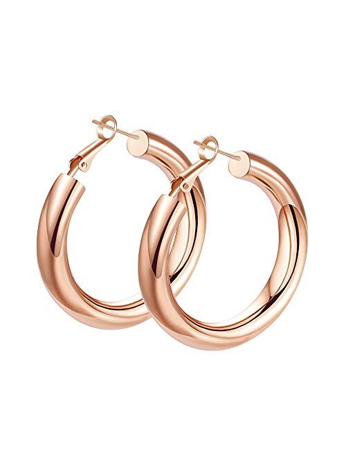 wowshow Thick Hoop Earrings Howllow 14K Gold Plated Gold Hoops for Women