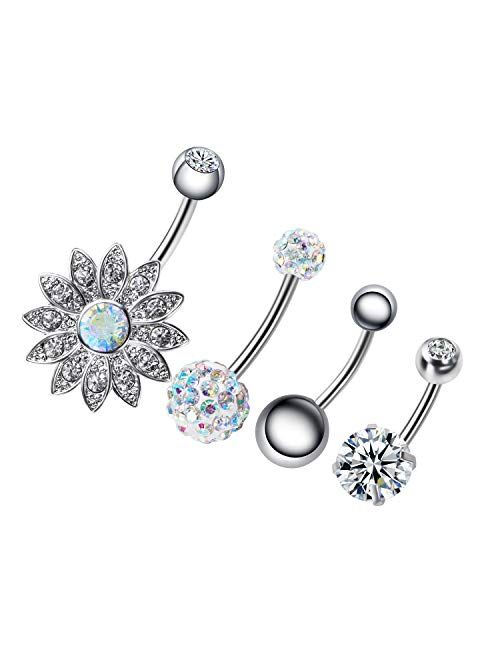 6PCS 14G Stainless Steel Dangle Belly Button Rings for Women Belly Piercing CZ Inlaid NASAMA