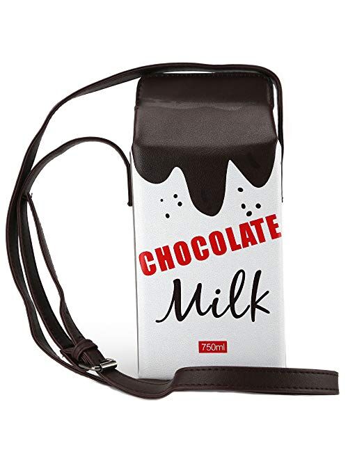 QiMing Chocolate Milk Box CrossBody Purse Bag,PU Phone Shoulder Wallet for Women Girl