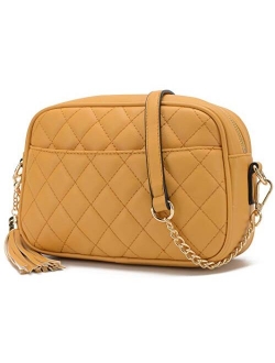 Lola Mae Quilted Crossbody Bag, Medium Lightweight Shoulder Purse Top Zipper Tassel Accent