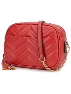 Lola Mae Quilted Crossbody Bag, Medium Lightweight Shoulder Purse Top Zipper Tassel Accent