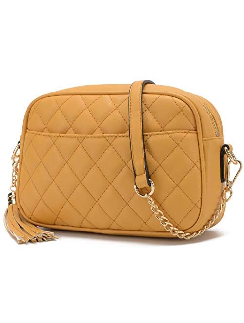 Lola Mae Quilted Crossbody Bag, Medium Lightweight Shoulder Purse Top Zipper Tassel Accent