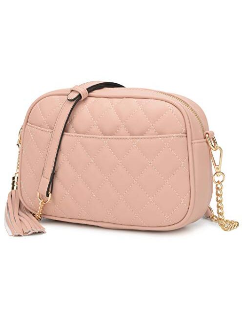 Lola Mae Quilted Crossbody Bag, Medium Lightweight Shoulder Purse Top Zipper Tassel Accent