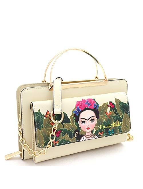 Authentic Frida Kahlo Print Wallet Handle Purse Crossbody Bag