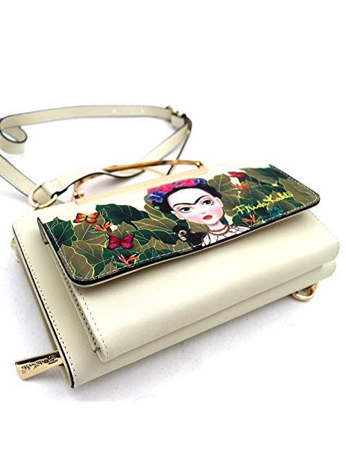 Authentic Frida Kahlo Print Wallet Handle Purse Crossbody Bag