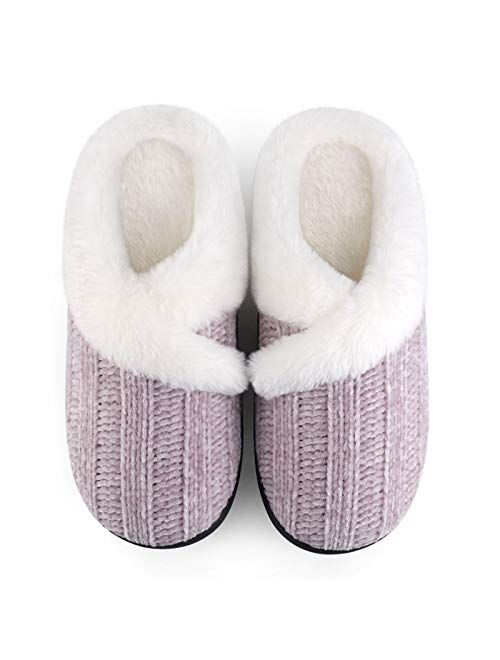 Homitem Women's Cozy Memory Foam Chenille Slippers with Memory Foam, Ladies'Fuzzy Fleece Lining Slip on House Slipper Shoes with Anti-Skid Rubber Sole Indoor Outdoor Shoe