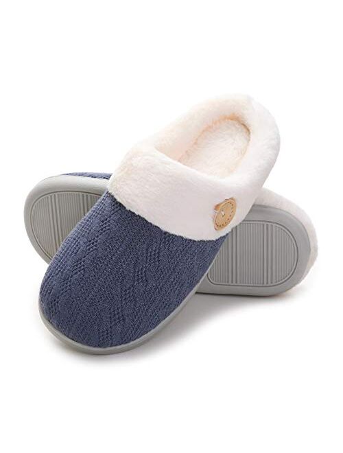 Vonluxe Women's Fuzzy House Slippers Comfy Memory Foam Bedroom Slippers Warm Slip On Light Shoes Outdoor Indoor Faux Fur Lined