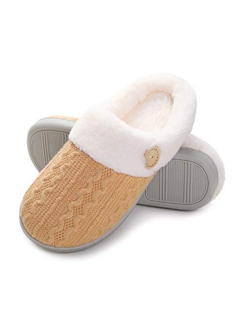 Vonluxe Women's Fuzzy House Slippers Comfy Memory Foam Bedroom Slippers Warm Slip On Light Shoes Outdoor Indoor Faux Fur Lined