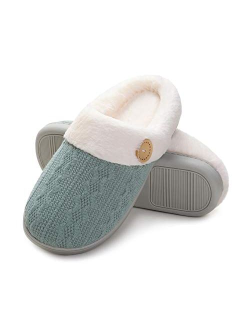 Vonluxe Women's Fuzzy House Slippers Comfy Memory Foam Bedroom Slippers Warm Slip On Light Shoes Outdoor Indoor Faux Fur Lined