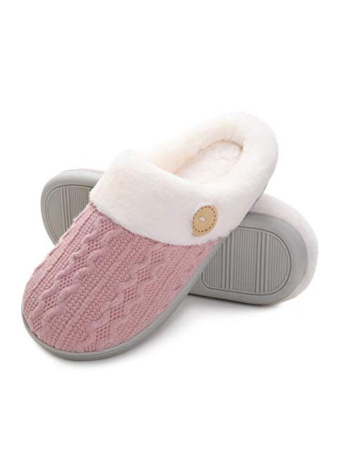 Vonluxe Women's Fuzzy House Slippers Comfy Memory Foam Bedroom Slippers Warm Slip On Light Shoes Outdoor Indoor Faux Fur Lined