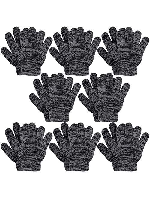 Kids Gloves, 8 Pairs Valentine's Day Winter Knit Gloves Full Finger Stretchy Magic Gloves for Boys and Girls