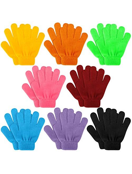 Kids Gloves, 8 Pairs Valentine's Day Winter Knit Gloves Full Finger Stretchy Magic Gloves for Boys and Girls