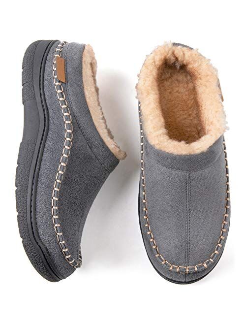 Zigzagger Men's Fuzzy Microsuede Moccasin Style Slippers Indoor/Outdoor Fluffy House