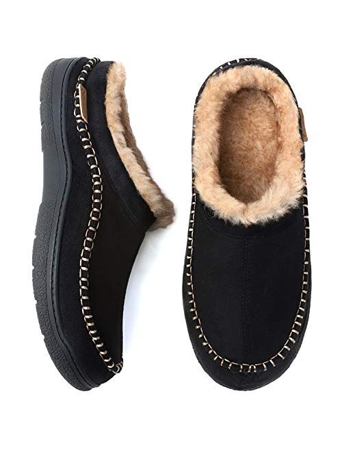 Zigzagger Men's Fuzzy Microsuede Moccasin Style Slippers Indoor/Outdoor Fluffy House