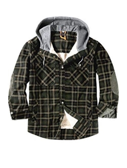 NEWHALL Men's Classic Plaid Long Sleeve Buttons Camping Warm Lining with Thick Cotton Hooded Shirt Jacket