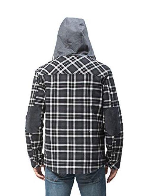 NEWHALL Men's Classic Plaid Long Sleeve Buttons Camping Warm Lining with Thick Cotton Hooded Shirt Jacket