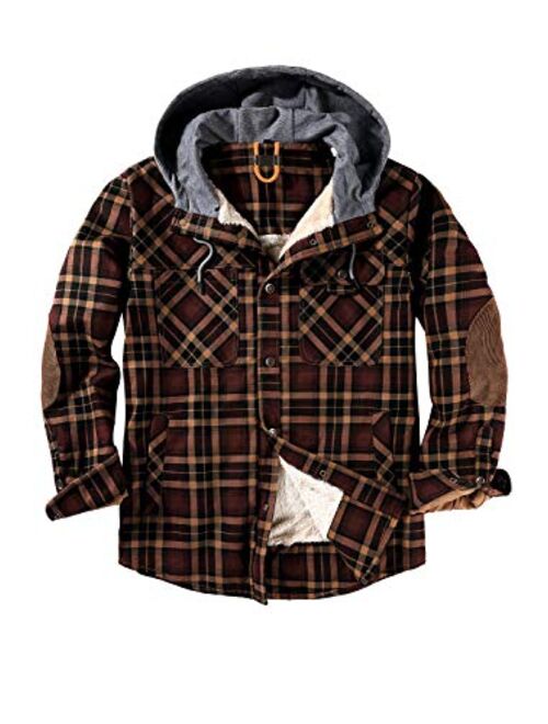 NEWHALL Men's Classic Plaid Long Sleeve Buttons Camping Warm Lining with Thick Cotton Hooded Shirt Jacket