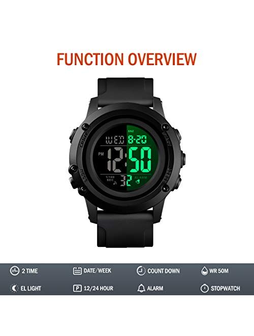 Men's Digital Sports Watch Large Face Waterproof Wrist Watches for Men with Stopwatch Alarm LED Back Light