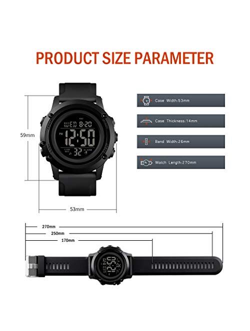 Men's Digital Sports Watch Large Face Waterproof Wrist Watches for Men with Stopwatch Alarm LED Back Light