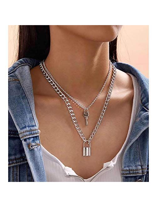 BVROSKI Lock Key Pendants Chains Necklace Set for Eboy Egirl Men Male Emo  Goth W