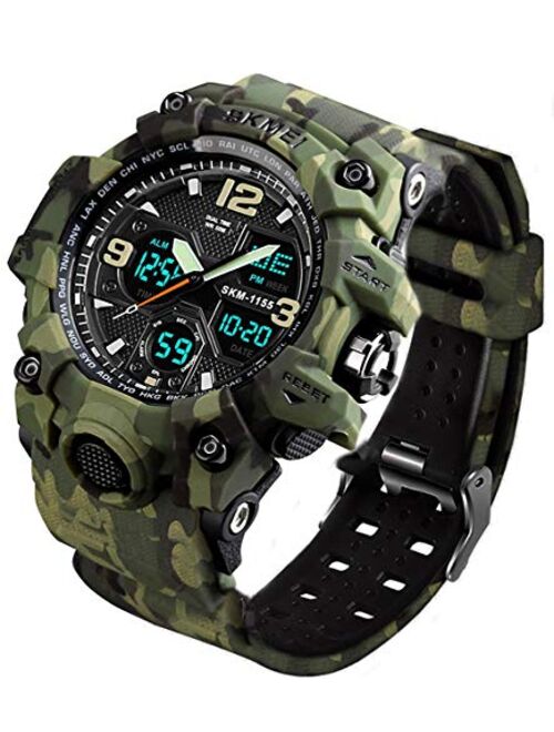 MJSCPHBJK Men's Analog Sports Watch, LED Military Wrist Watch Large Dual Dial Digital Outdoor Watches Electronic Malfunction Two Timezone Back Light Water Resistant Calen